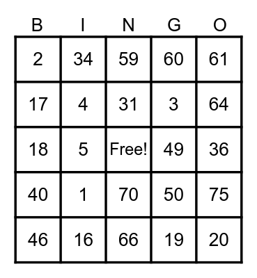 Untitled Bingo Card