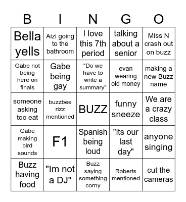 BUZZTAPE LETTERS Bingo Card
