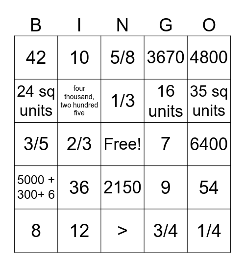Mrs. White's Math Bingo Review Bingo Card