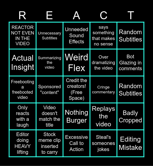 Bad Reactor Bingo Card
