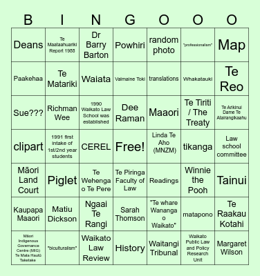 Legal 106 week 13 (28 May) First Kaupapa Maaori lecture Bingo Card
