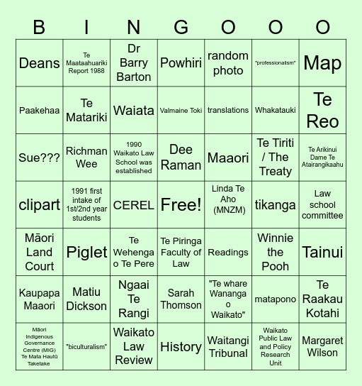 Legal 106 week 13 (28 May) First Kaupapa Maaori lecture Bingo Card