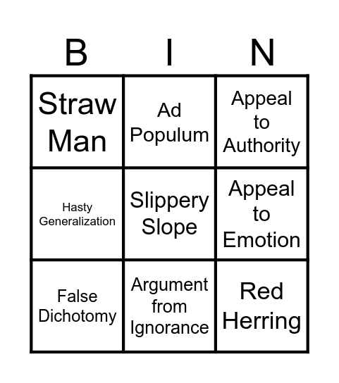 LiliCon Fallacy Bingo Card