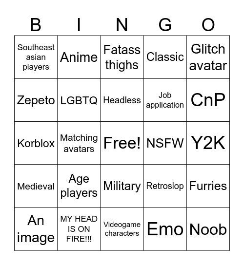 CATALOG AVATAR CREATOR w/ bingo Card
