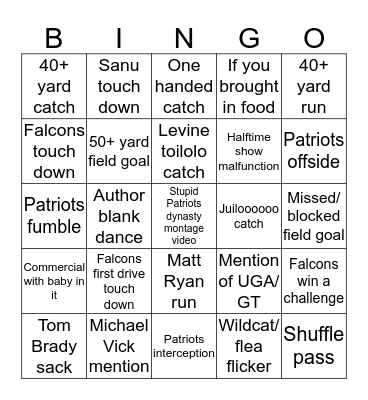 SUPERBOWL LI BINGO  Bingo Card