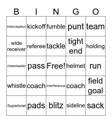 Superbowl 2017 Bingo Card