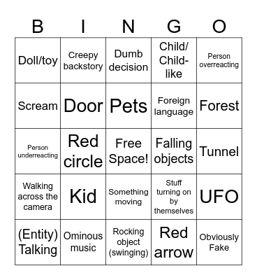 Scary Video Bingo Card