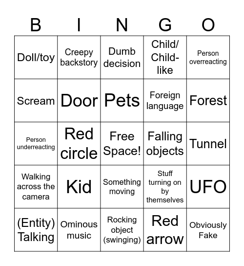 Scary Video Bingo Card