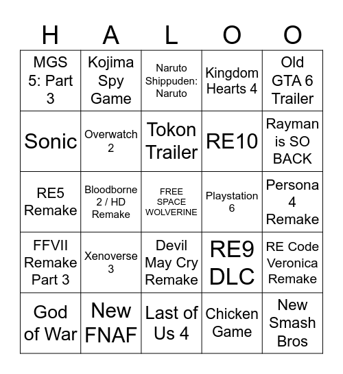 Sony State of Play June 2026 Bingo Card