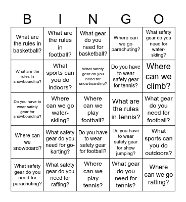 Sports Bingo Card