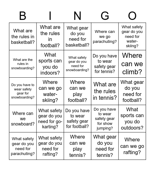 Sports Bingo Card