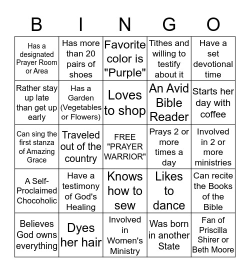 PRAYER WARRIOR Bingo Card