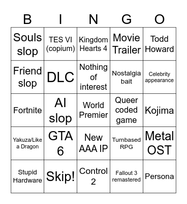 Summer Game Fest 2026 Bingo Card