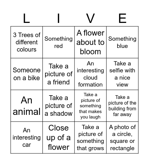 Photo Walk Bingo Card