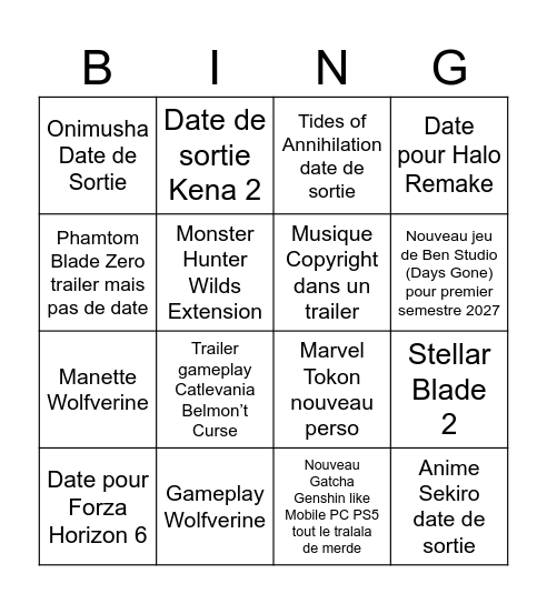 State of Play Juin 2026 Bingo Card