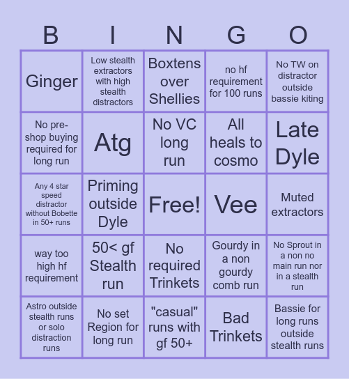 Shitty run ad Bingo! <3 Bingo Card