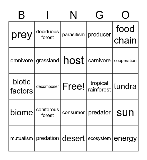 Ecology!! Bingo Card