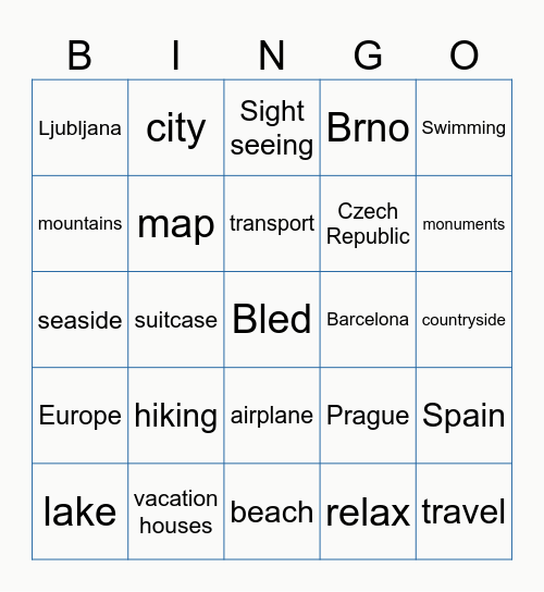 Vacation Bingo Card