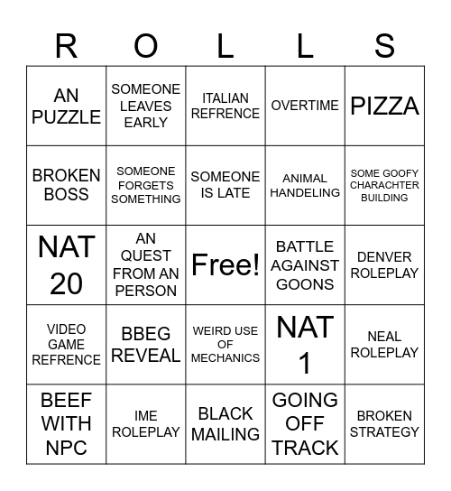 DnD BINGO CARD Bingo Card
