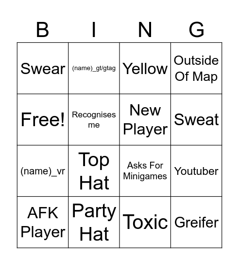 VTAG BINGO Card