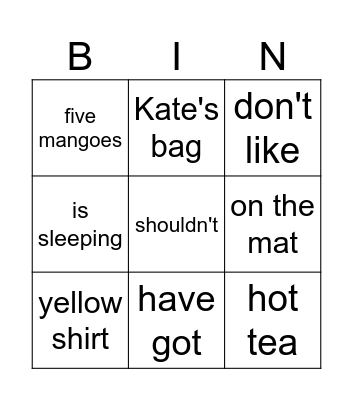 SE 1B Bingo Card