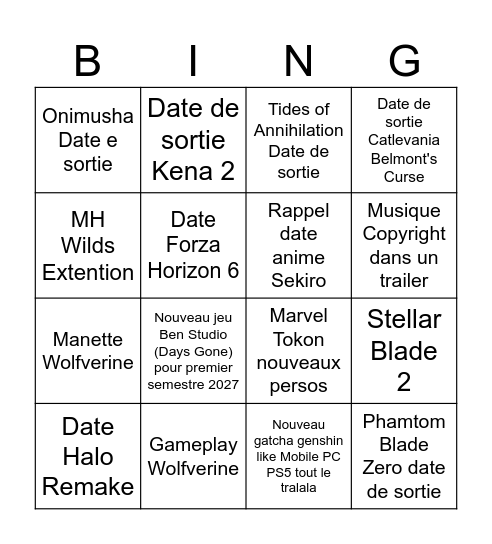 State of Play Juin 2026 Bingo Card