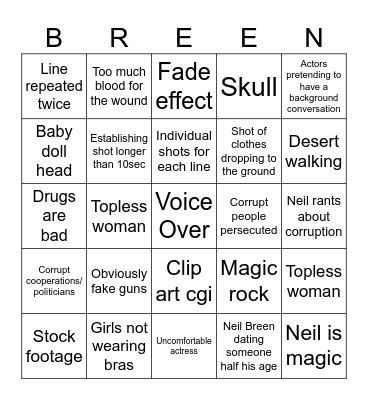 Neil Breen Bingo Card