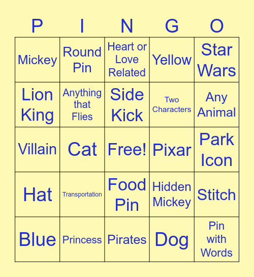 Disney Bingo Card