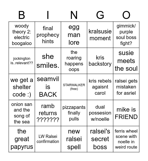 deltarune chapter 5 Bingo Card