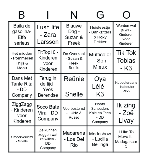 Kinder muziek bingo Card