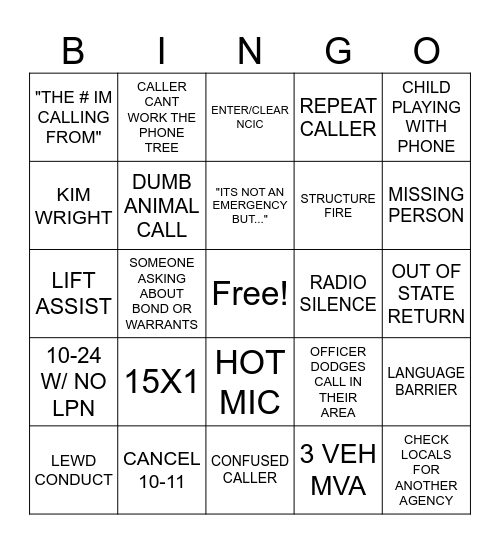 DISPATCH Bingo Card
