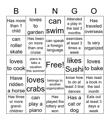 Les Gemmes Getting to Know You Bingo Card