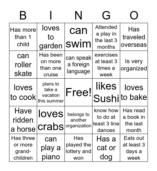 Les Gemmes Getting to Know You Bingo Card
