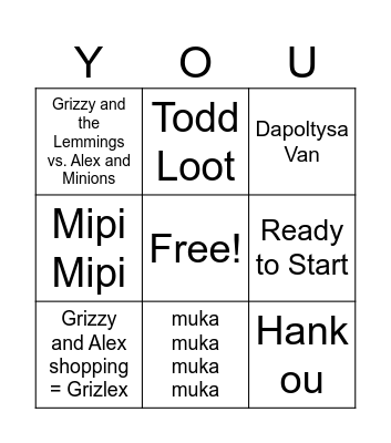 GRIZZY AND THE LEMMINGS X ALEX AND THE MINIONS Bingo Card