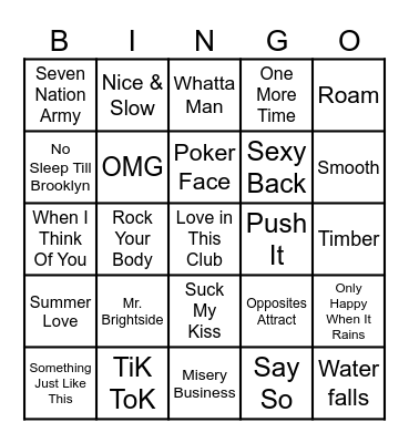 Game 2 - No Scrubs, Just Dubs Bingo Card