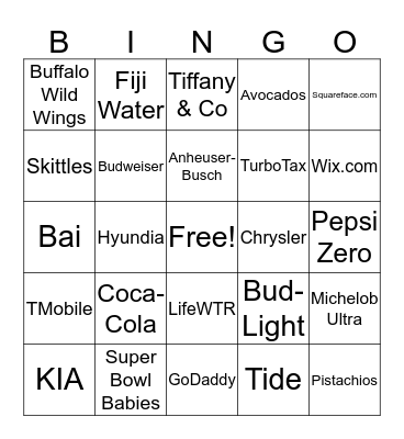 Super Bowl Bingo Card