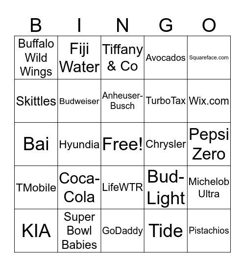 Super Bowl Bingo Card