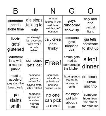 BEACH TRIP Bingo Card