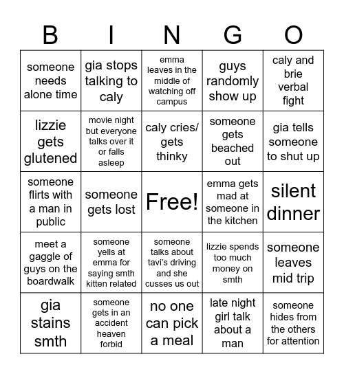 BEACH TRIP Bingo Card
