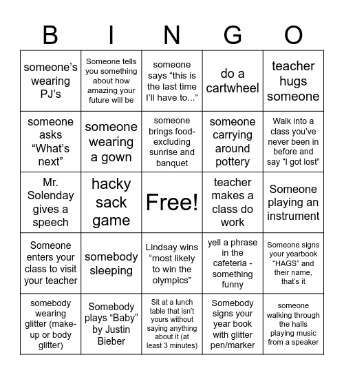 Last Day of School! Bingo Card