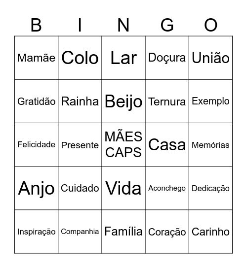 Bingo Dia das Mães Bingo Card