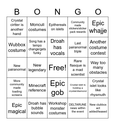Crystal islet+life-formula bongo Bingo Card