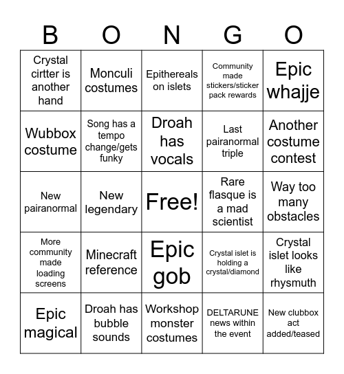 Crystal islet+life-formula bongo Bingo Card