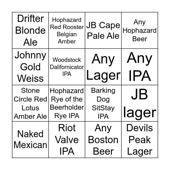 A Touch of Beer Bingo Card