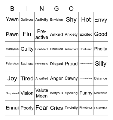 Emotions and Feelings Bingo Card