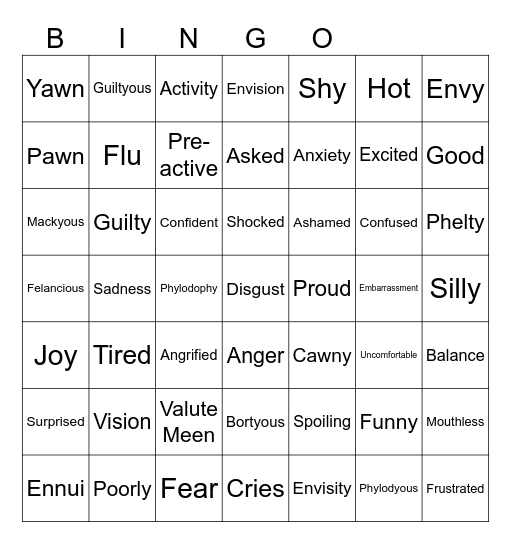 Emotions and Feelings Bingo Card