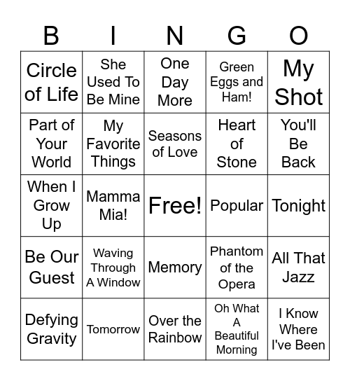 Broadway Hits! Bingo Card