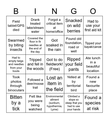 Fieldwork Bingo Card