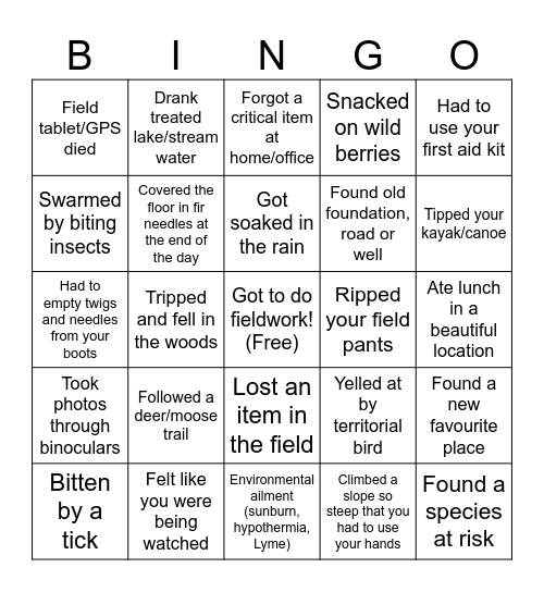 Fieldwork Bingo Card