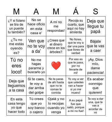 Dia de las Madres Bingo Card